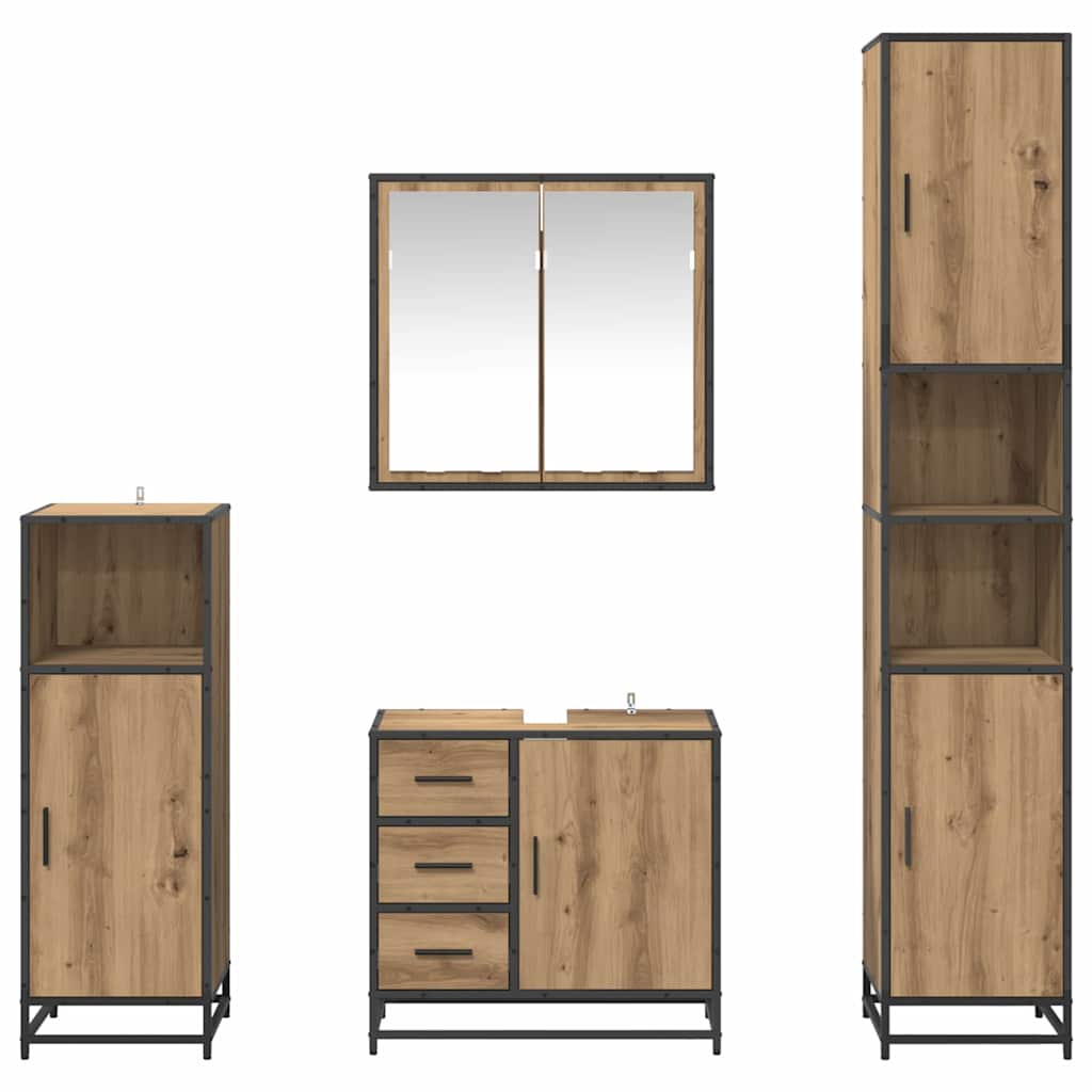 vidaXL Badezimmermöbel-Set mit Regal 4 pcs Artisan-Eiche Holzwerkstoff