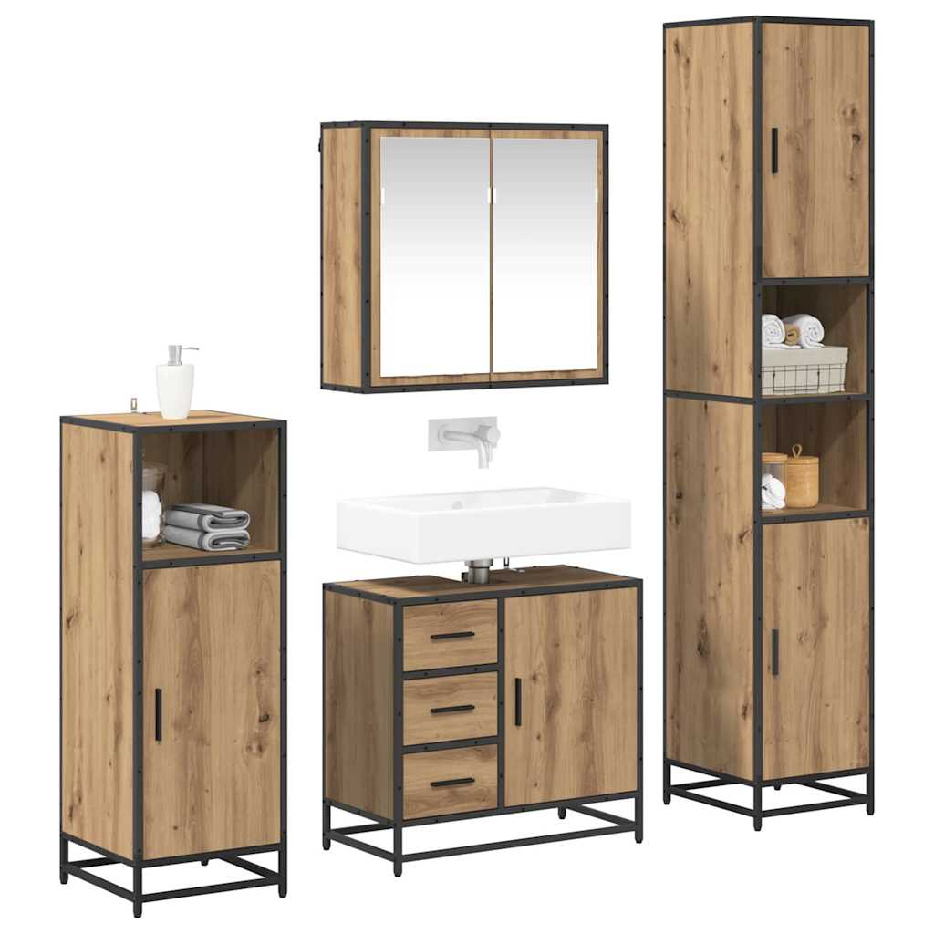 vidaXL Badezimmermöbel-Set mit Regal 4 pcs Artisan-Eiche Holzwerkstoff
