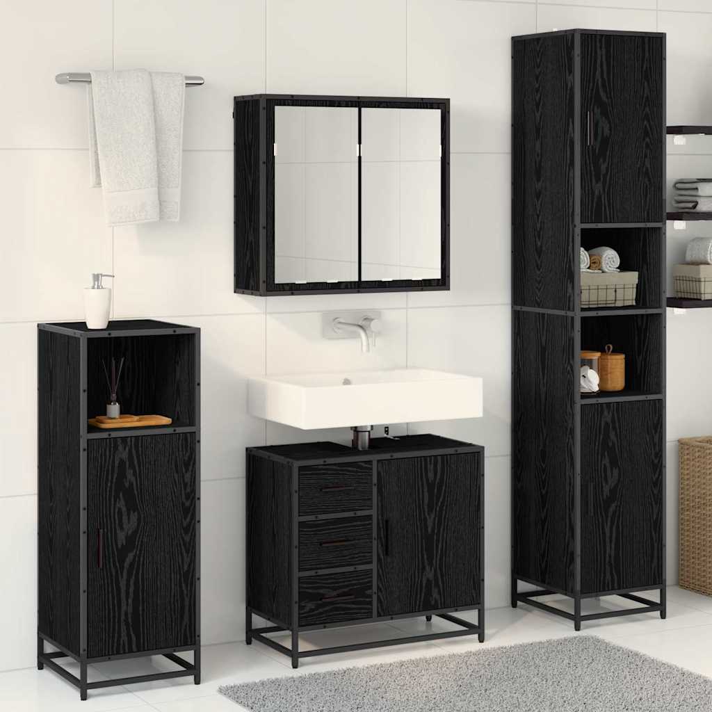 vidaXL Badezimmermöbel-Set 4 pcs Schwarz Eichen-Optik Holzwerkstoff