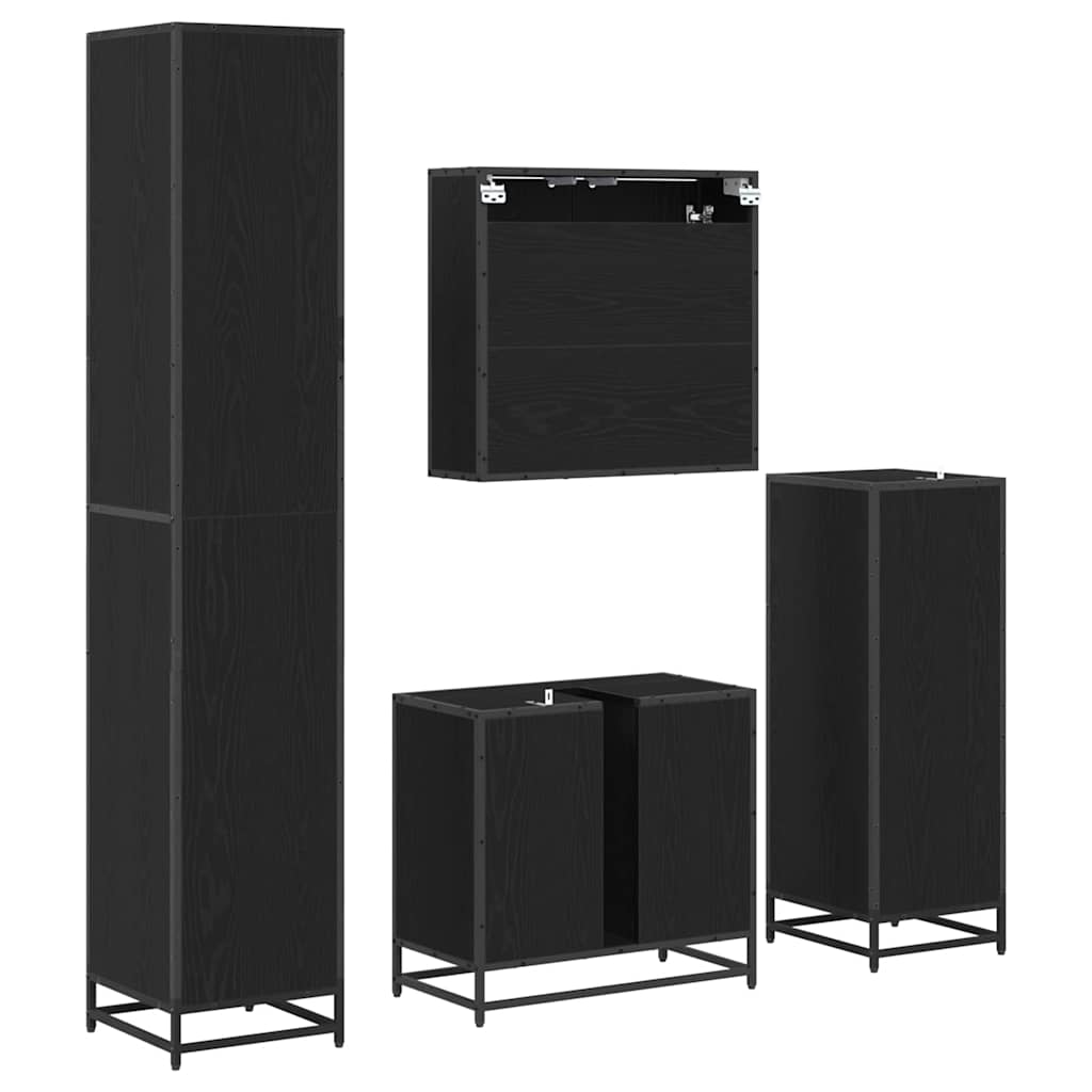 vidaXL Badezimmermöbel-Set 4 pcs Schwarz Eichen-Optik Holzwerkstoff