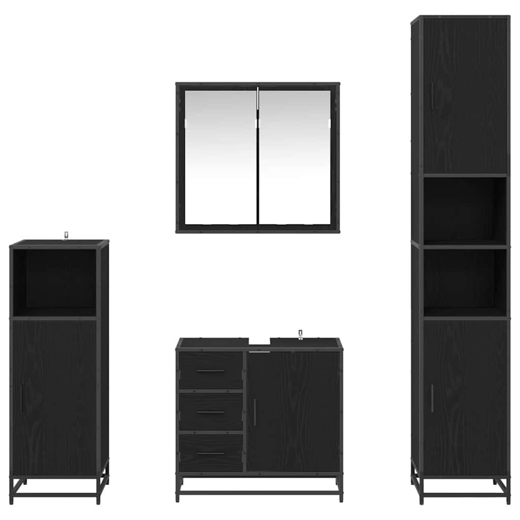 vidaXL Badezimmermöbel-Set 4 pcs Schwarz Eichen-Optik Holzwerkstoff