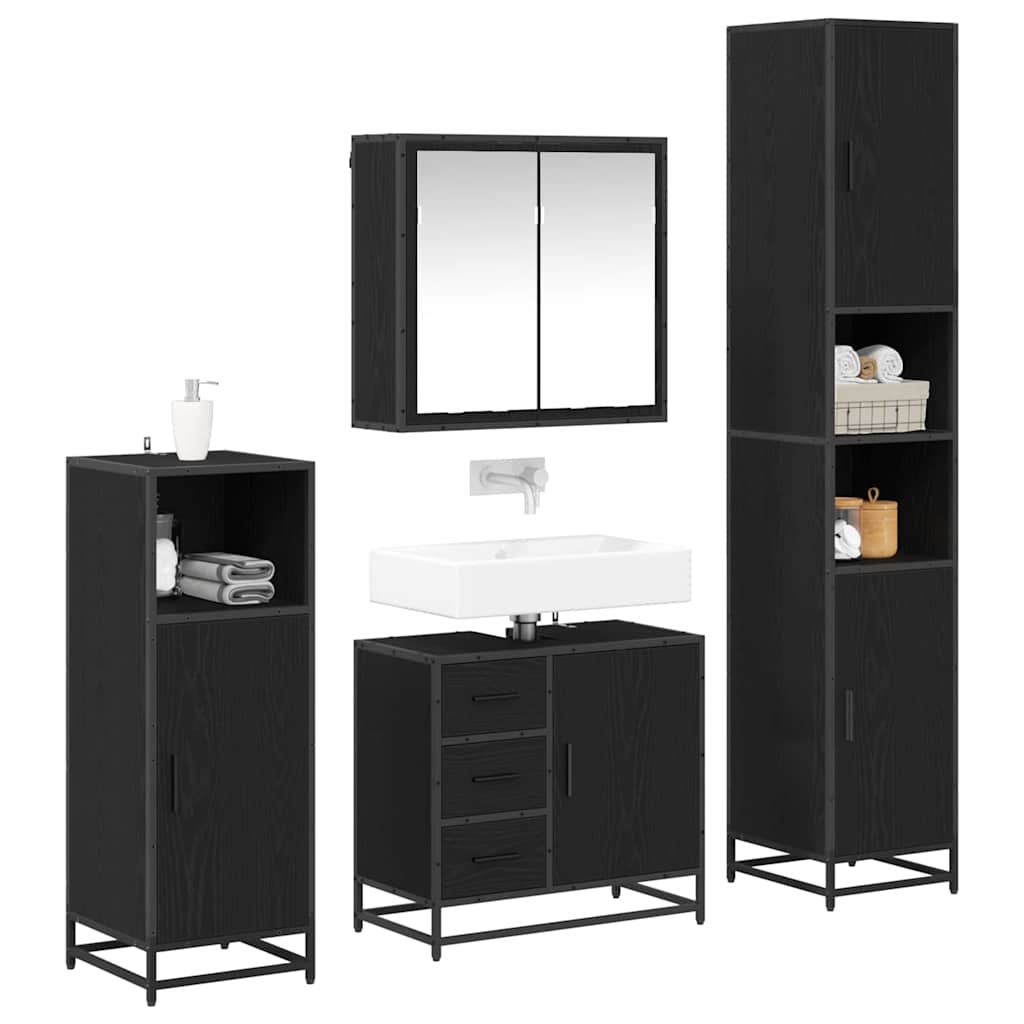 vidaXL Badezimmermöbel-Set 4 pcs Schwarz Eichen-Optik Holzwerkstoff