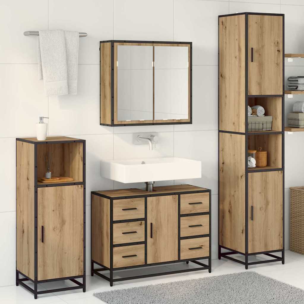 vidaXL Badezimmermöbel Set mit Tür 3 pcs Artisan-Eiche 80 x 33 x 60 cm