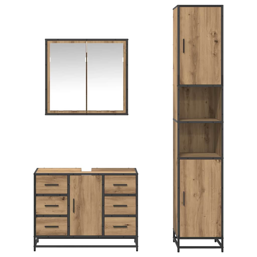 vidaXL Badezimmermöbel Set mit Tür 3 pcs Artisan-Eiche 80 x 33 x 60 cm