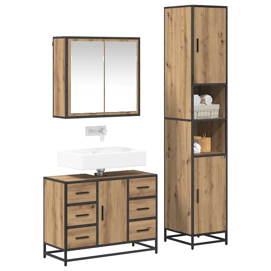 vidaXL Badezimmermöbel Set mit Tür 3 pcs Artisan-Eiche 80 x 33 x 60 cm