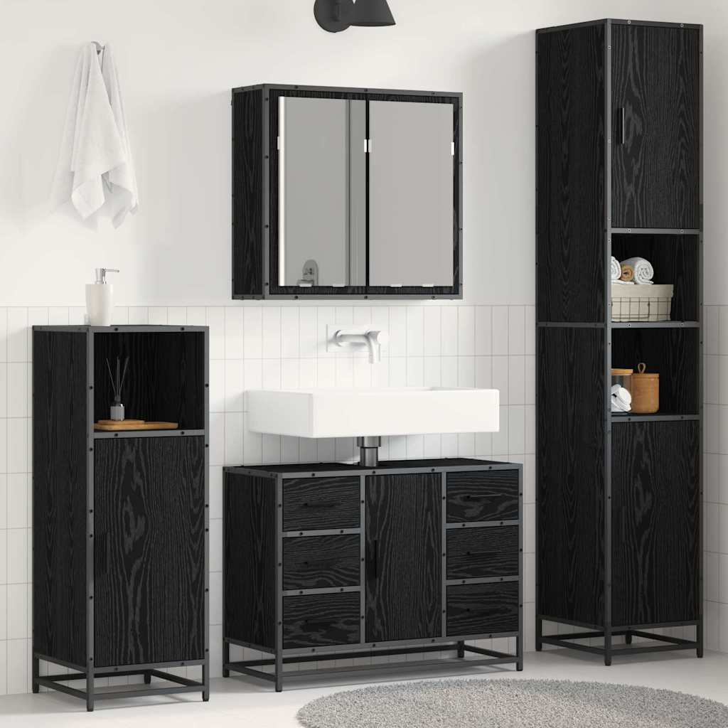 vidaXL Badezimmermöbel-Set 3 pcs Schwarz Eichen-Optik Holzwerkstoff