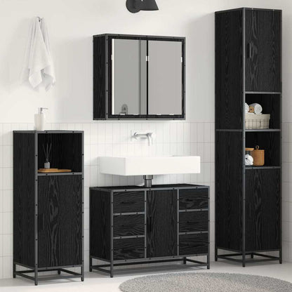 vidaXL Badezimmermöbel-Set 3 pcs Schwarz Eichen-Optik Holzwerkstoff