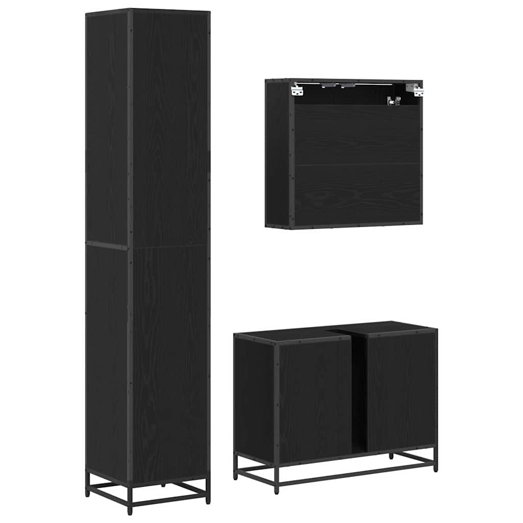 vidaXL Badezimmermöbel-Set 3 pcs Schwarz Eichen-Optik Holzwerkstoff