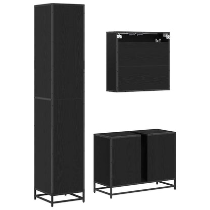 vidaXL Badezimmermöbel-Set 3 pcs Schwarz Eichen-Optik Holzwerkstoff