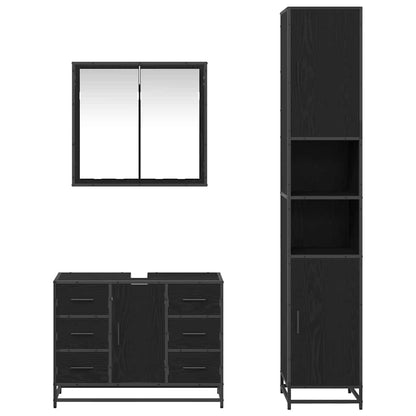 vidaXL Badezimmermöbel-Set 3 pcs Schwarz Eichen-Optik Holzwerkstoff