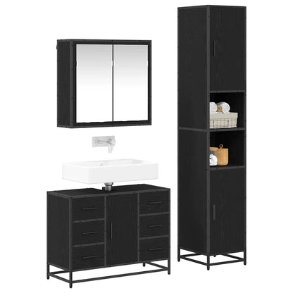 vidaXL Badezimmermöbel-Set 3 pcs Schwarz Eichen-Optik Holzwerkstoff