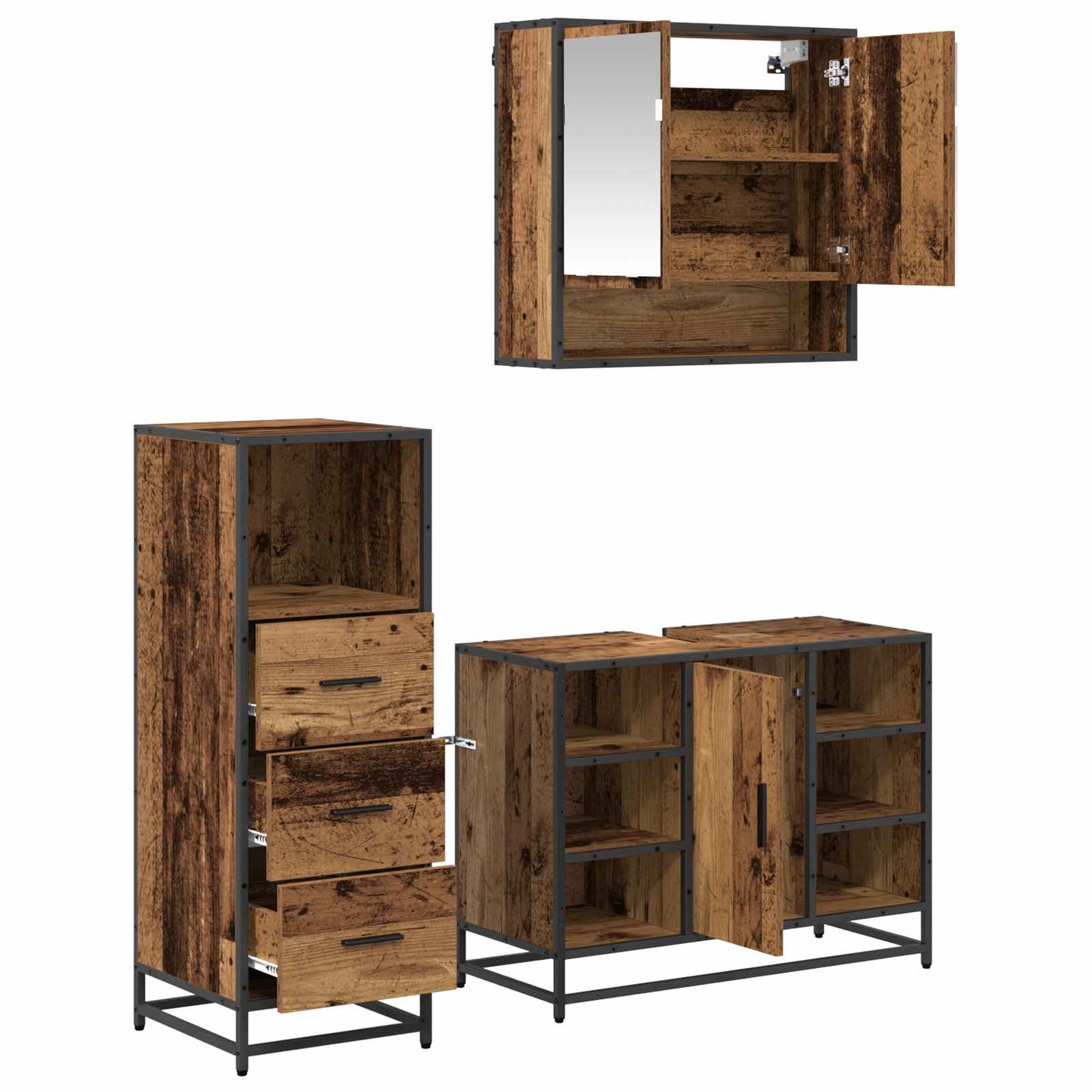 vidaXL Badezimmermöbel-Set mit Schubladen 3 pcs Altholz Holzwerkstoff