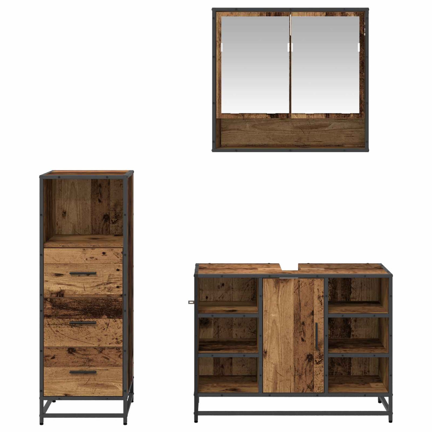 vidaXL Badezimmermöbel-Set mit Schubladen 3 pcs Altholz Holzwerkstoff