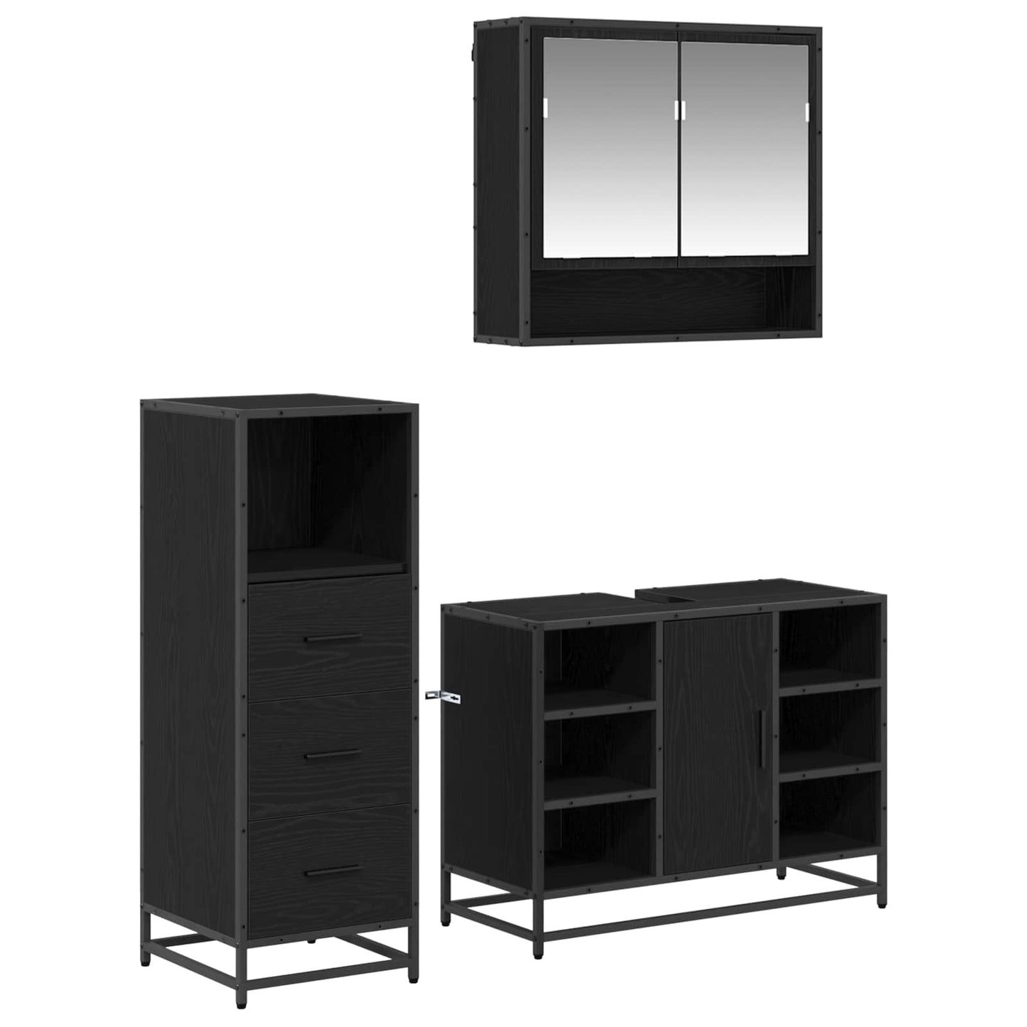 vidaXL Badezimmermöbel-Set 3 pcs Schwarz Eichen-Optik Holzwerkstoff