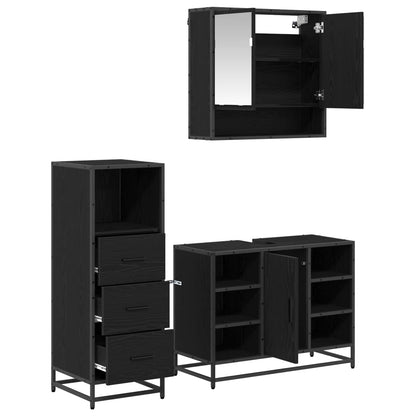 vidaXL Badezimmermöbel-Set 3 pcs Schwarz Eichen-Optik Holzwerkstoff