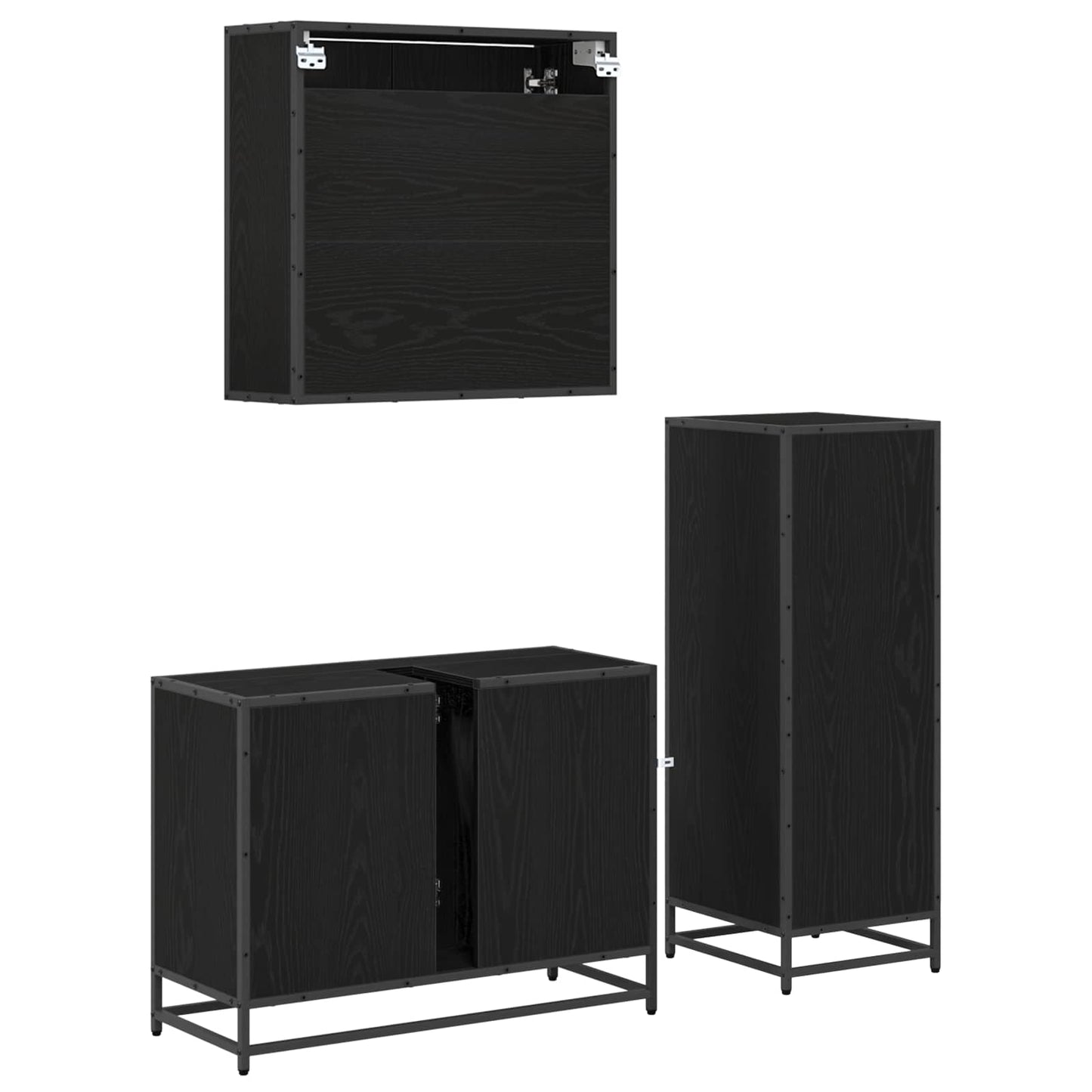 vidaXL Badezimmermöbel-Set 3 pcs Schwarz Eichen-Optik Holzwerkstoff