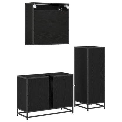 vidaXL Badezimmermöbel-Set 3 pcs Schwarz Eichen-Optik Holzwerkstoff