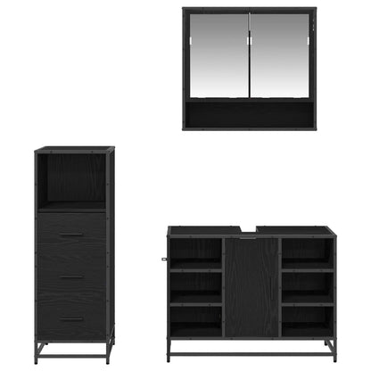 vidaXL Badezimmermöbel-Set 3 pcs Schwarz Eichen-Optik Holzwerkstoff