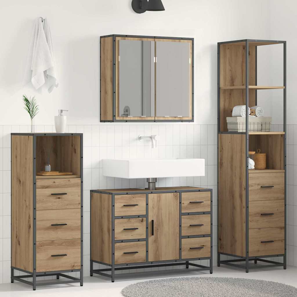 vidaXL Badezimmermöbel Set mit Tür 4 pcs Artisan-Eiche 80 x 33 x 60 cm