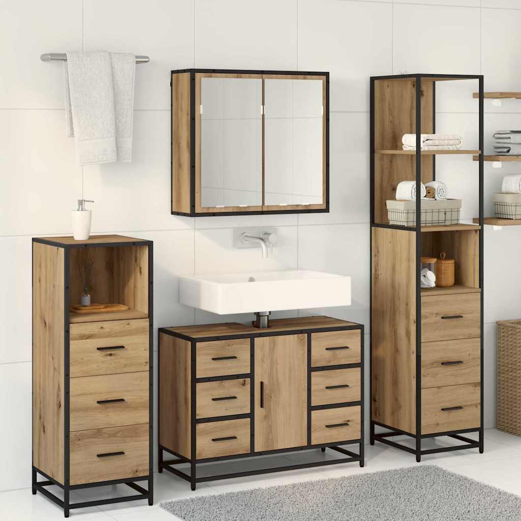 vidaXL Badezimmermöbel Set mit Tür 4 pcs Artisan-Eiche 80 x 33 x 60 cm