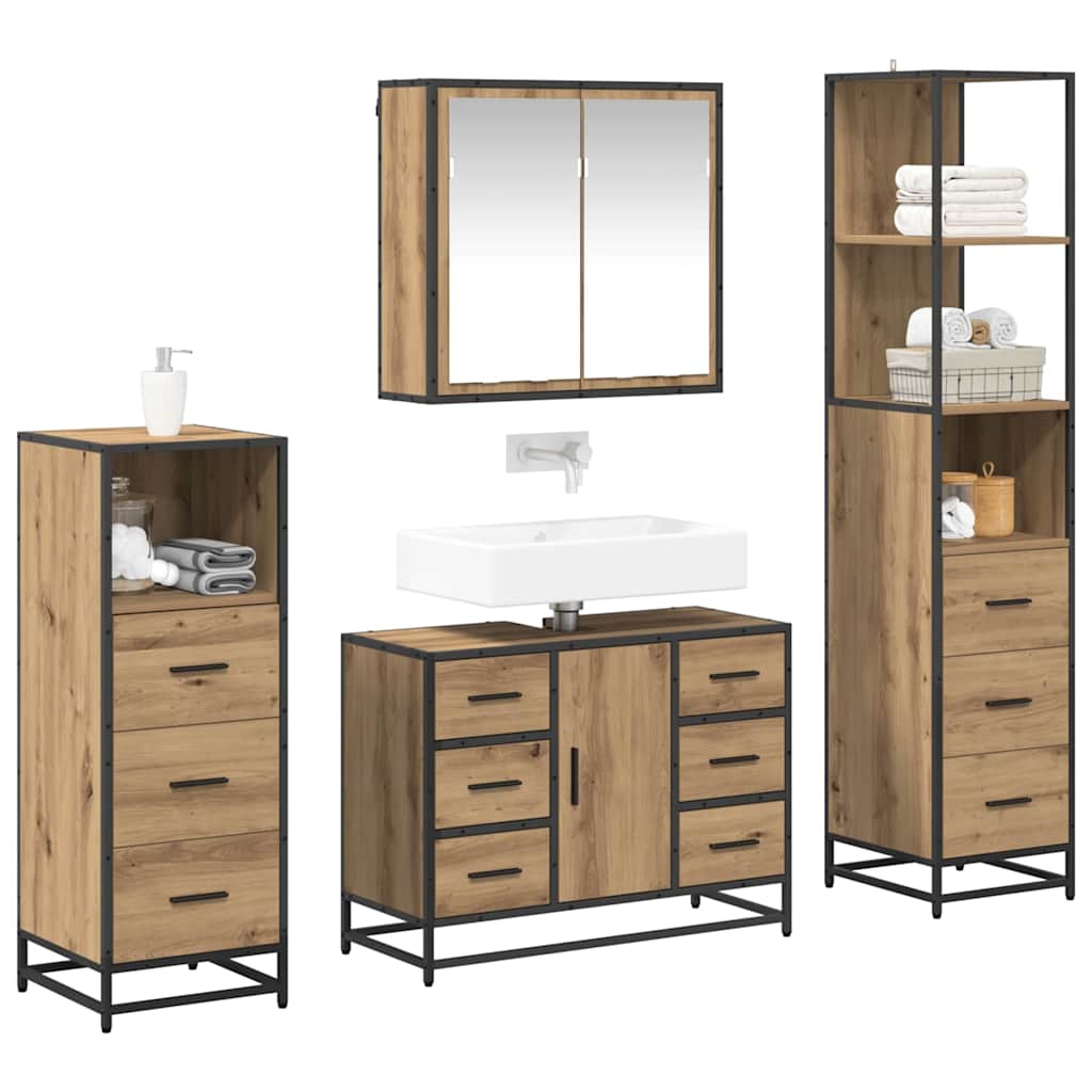 vidaXL Badezimmermöbel Set mit Tür 4 pcs Artisan-Eiche 80 x 33 x 60 cm