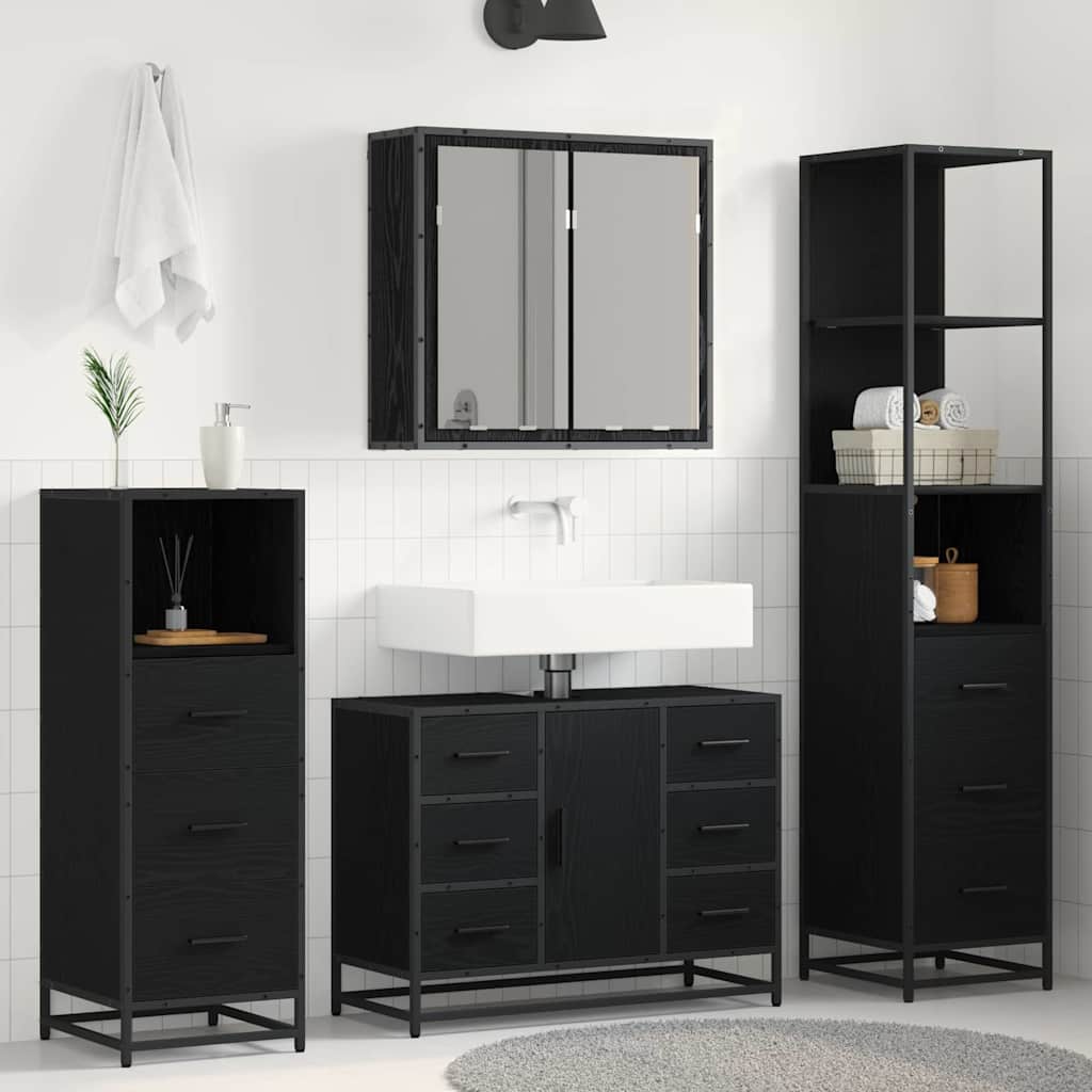 vidaXL Badezimmermöbel-Set 4 pcs Schwarz Eichen-Optik Holzwerkstoff