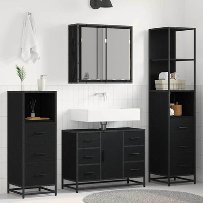 vidaXL Badezimmermöbel-Set 4 pcs Schwarz Eichen-Optik Holzwerkstoff