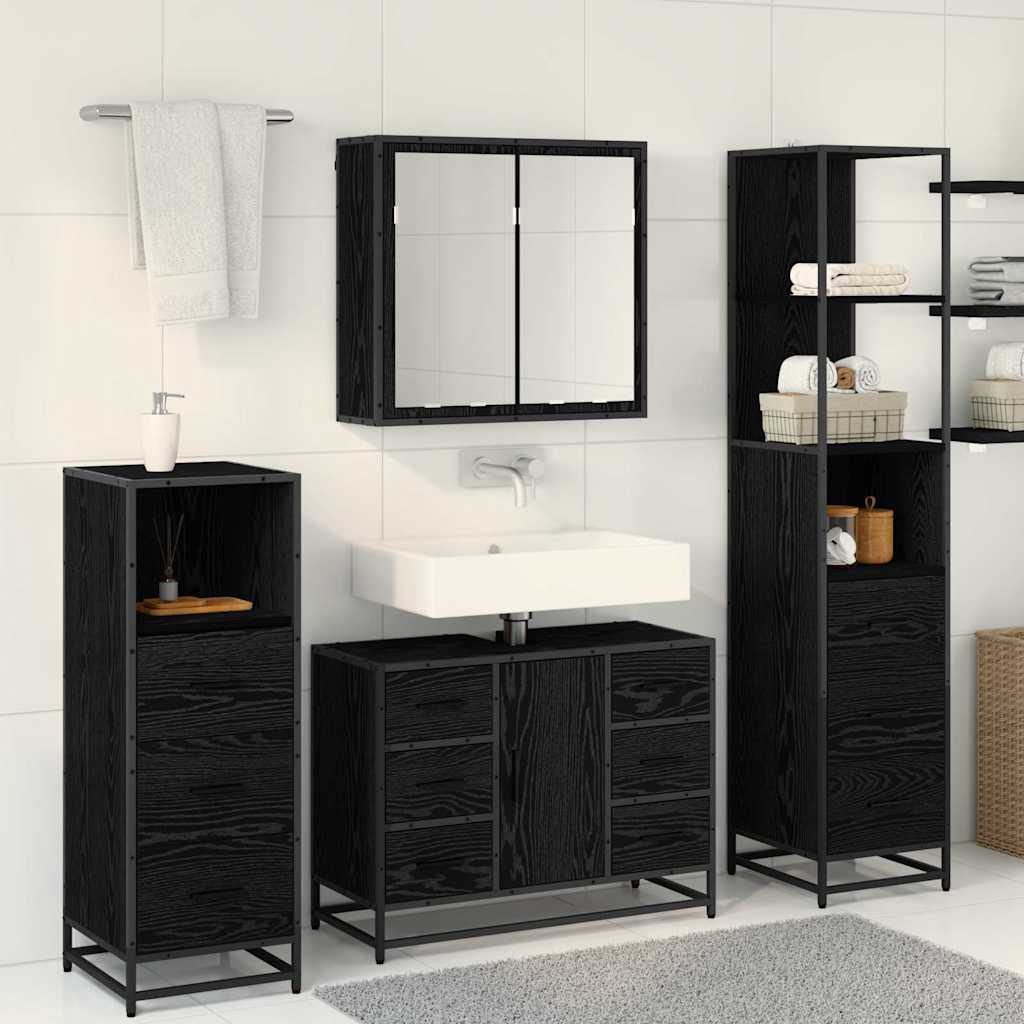 vidaXL Badezimmermöbel-Set 4 pcs Schwarz Eichen-Optik Holzwerkstoff