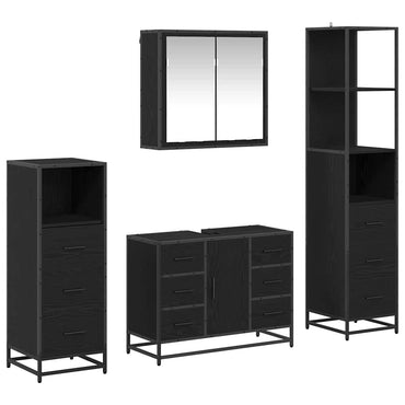 vidaXL Badezimmermöbel-Set 4 pcs Schwarz Eichen-Optik Holzwerkstoff