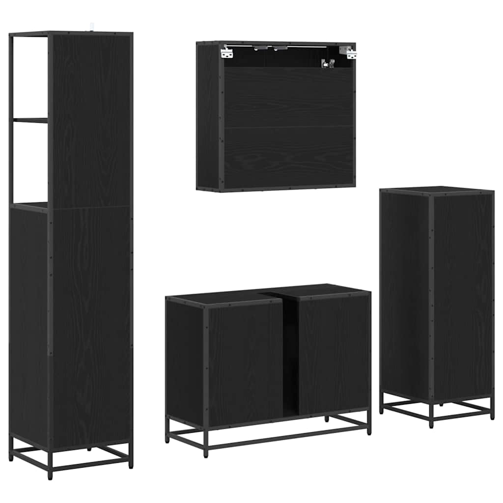 vidaXL Badezimmermöbel-Set 4 pcs Schwarz Eichen-Optik Holzwerkstoff