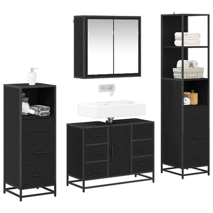 vidaXL Badezimmermöbel-Set 4 pcs Schwarz Eichen-Optik Holzwerkstoff