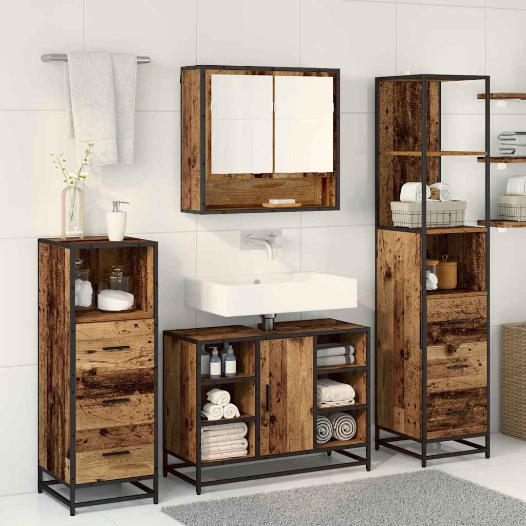 vidaXL Badezimmermöbel-Set mit Schubladen 3 pcs Altholz Holzwerkstoff