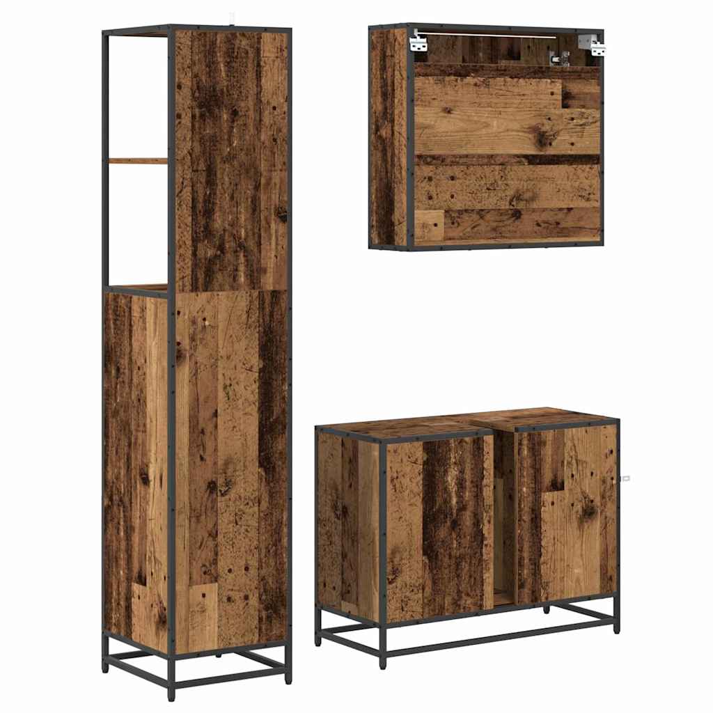 vidaXL Badezimmermöbel-Set mit Schubladen 3 pcs Altholz Holzwerkstoff