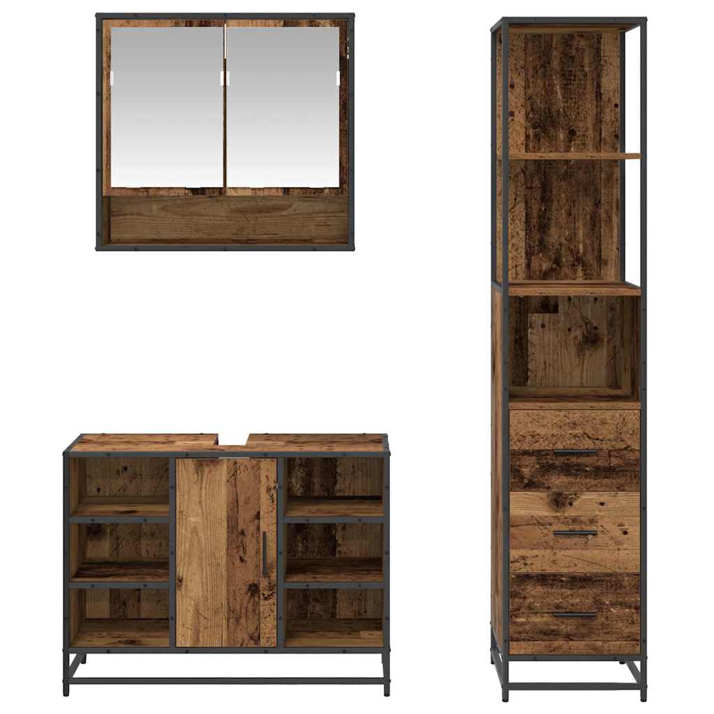 vidaXL Badezimmermöbel-Set mit Schubladen 3 pcs Altholz Holzwerkstoff