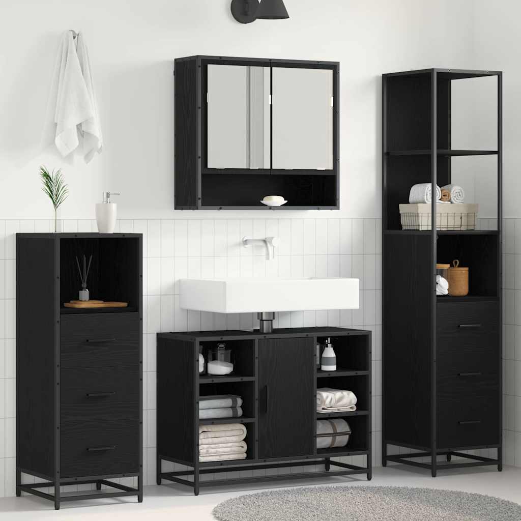 vidaXL Badezimmermöbel-Set 3 pcs Schwarz Eichen-Optik Holzwerkstoff