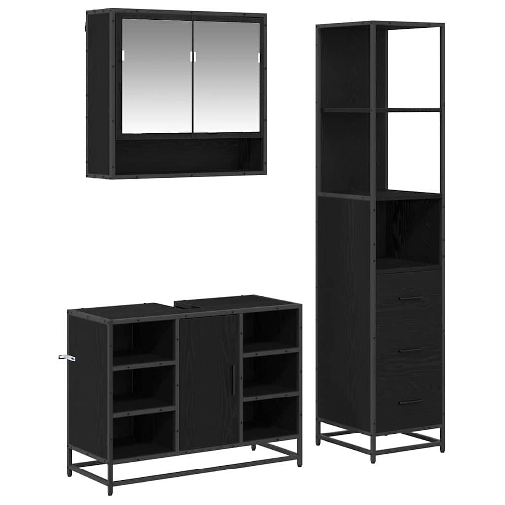 vidaXL Badezimmermöbel-Set 3 pcs Schwarz Eichen-Optik Holzwerkstoff
