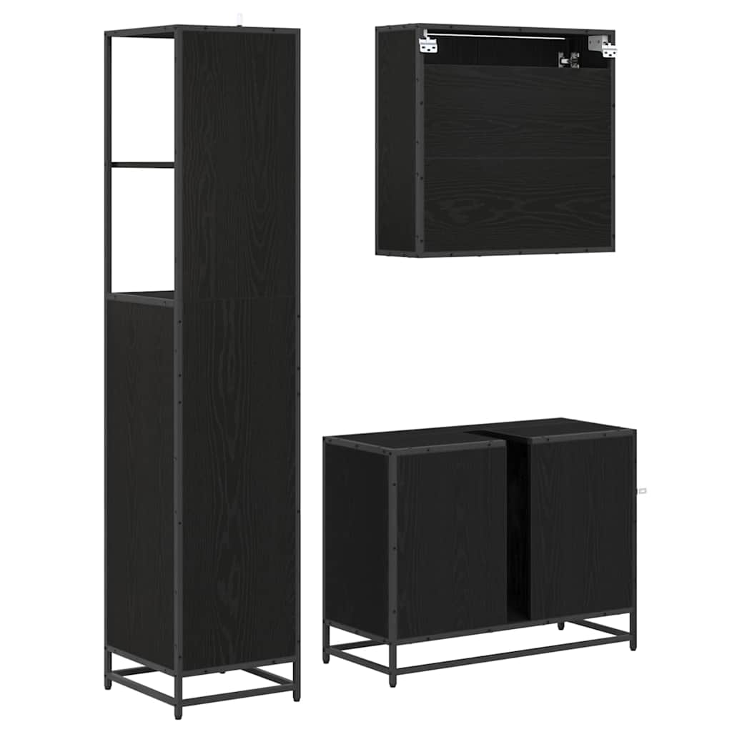 vidaXL Badezimmermöbel-Set 3 pcs Schwarz Eichen-Optik Holzwerkstoff