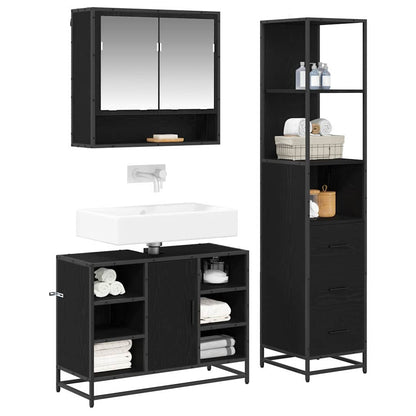 vidaXL Badezimmermöbel-Set 3 pcs Schwarz Eichen-Optik Holzwerkstoff