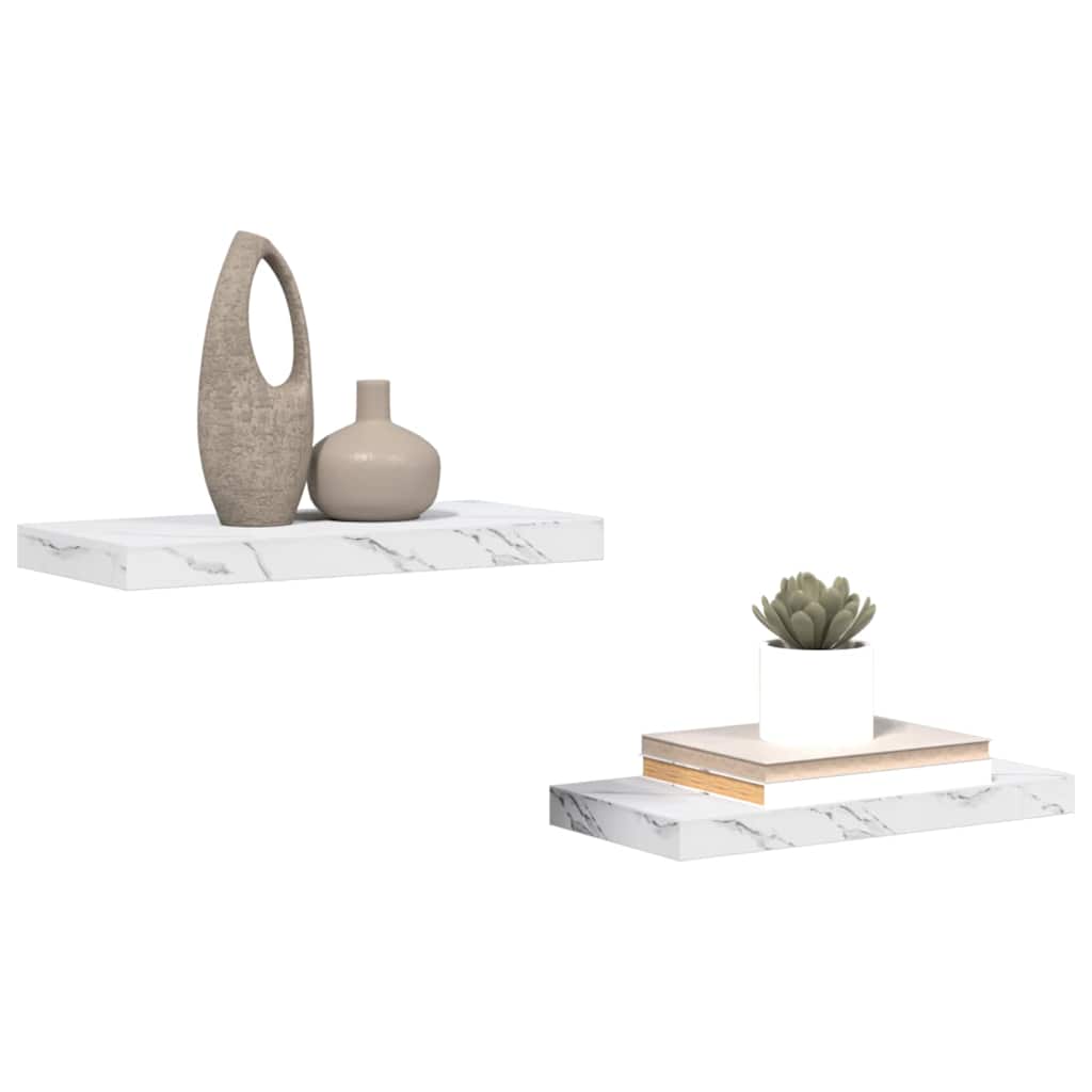 vidaXL Wandregal 2 pcs Weiß Marmor 50 x 23,5 x 4 cm Holzwerkstoff