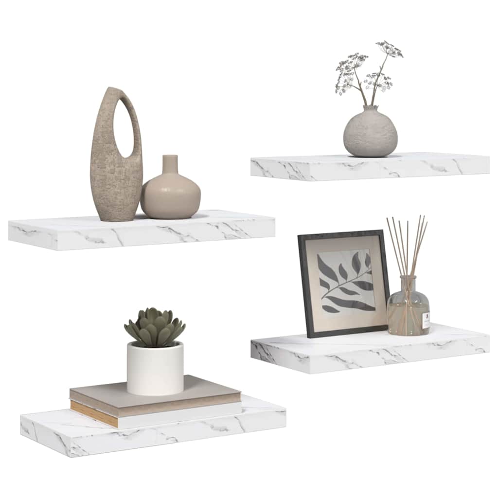 vidaXL Wandregal 4 pcs Weiß Marmor 50 x 23,5 x 4 cm Holzwerkstoff