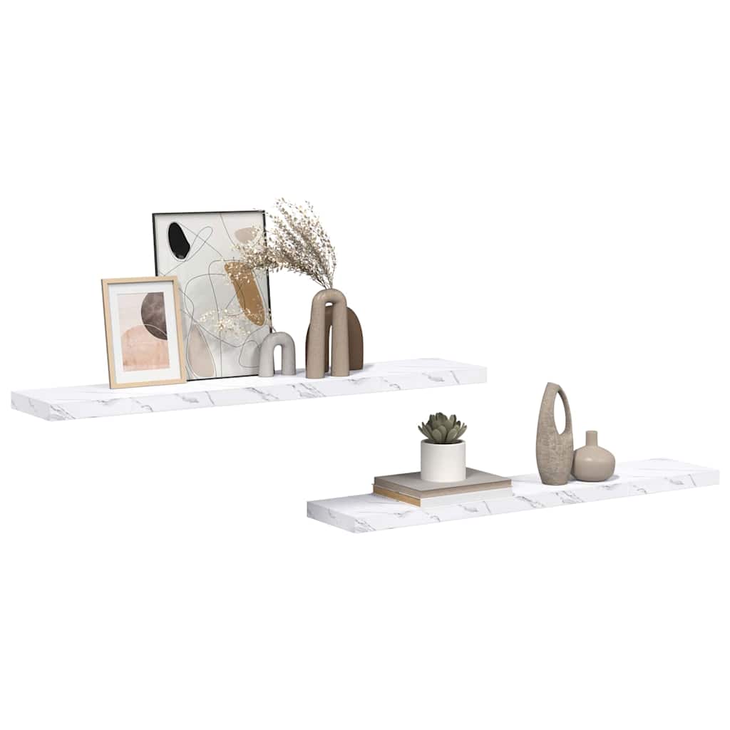 vidaXL Wandregal 2 pcs Weiß Marmor 120 x 23,5 x 4 cm Holzwerkstoff