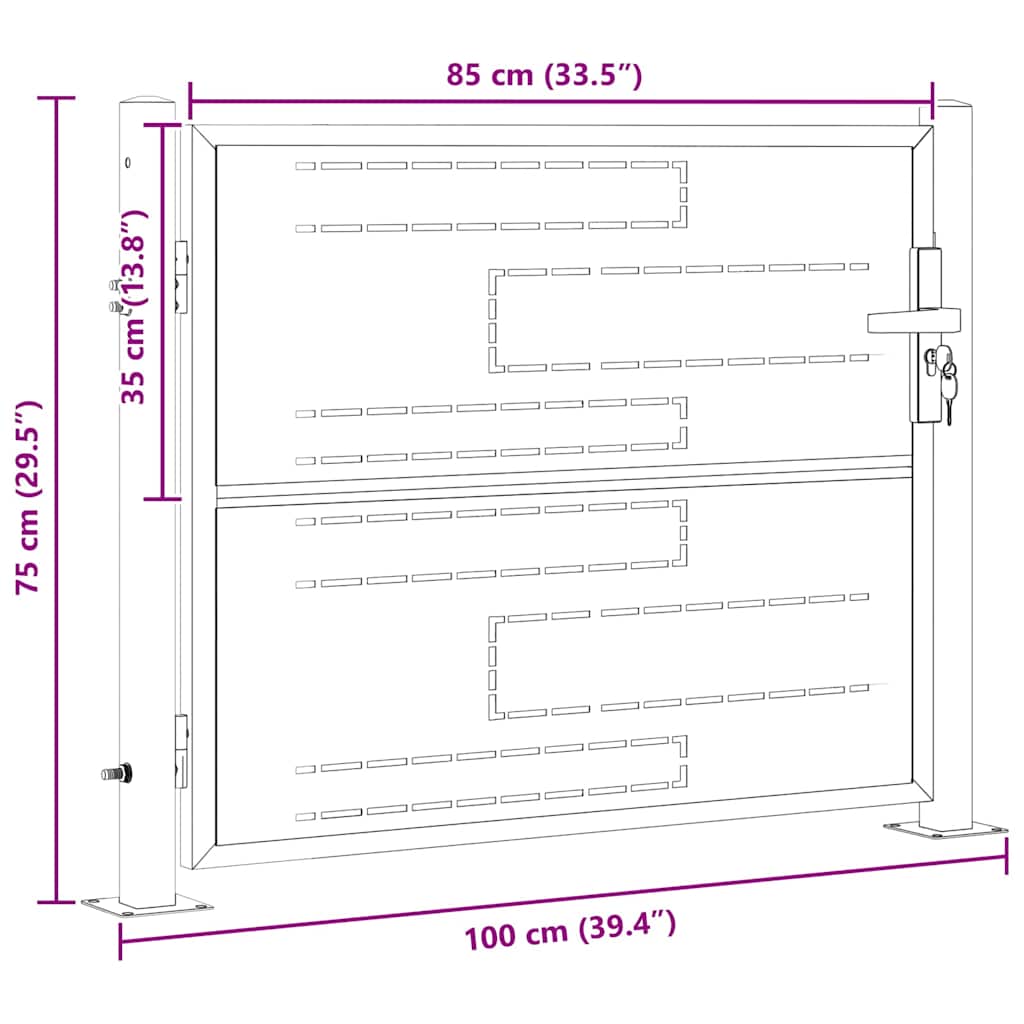 Gartentor mit Schloss Silber 85 x 70 cm Edelstahl