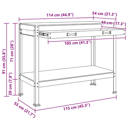 Werkbank Schwarz 114 x 54 x 91 cm Sperrholz und Metall