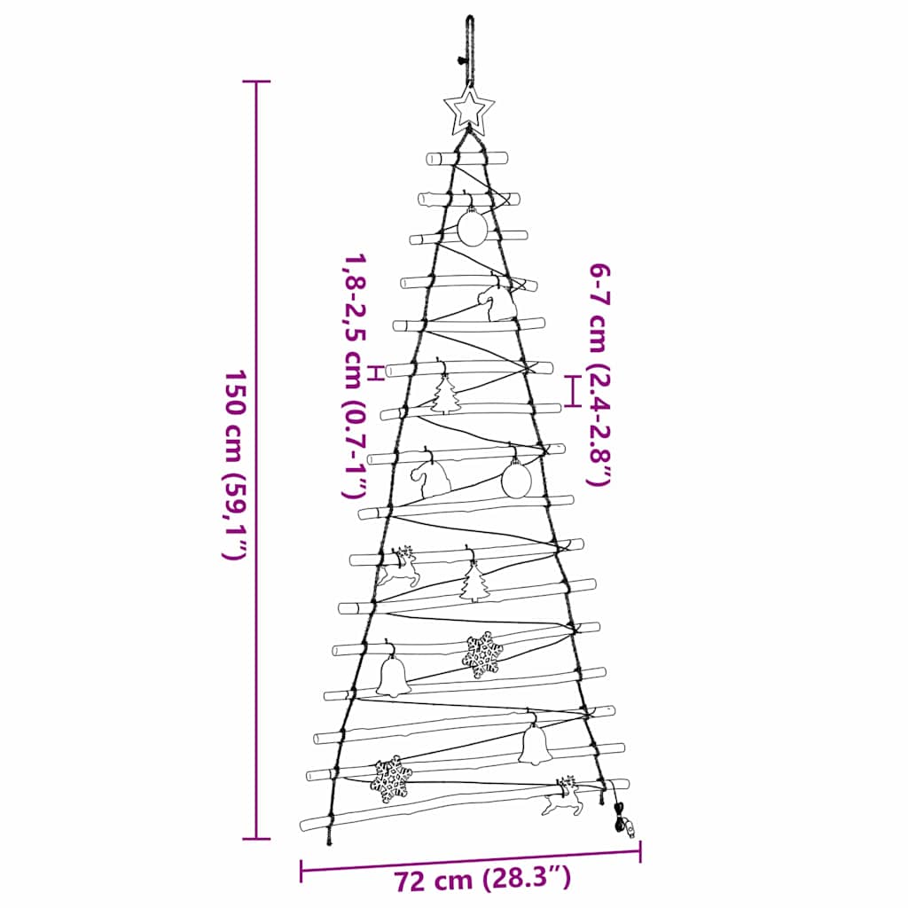 vidaXL Weihnachtsbaum mit 80 LEDs Natur 150 cm Massives Eschenholz