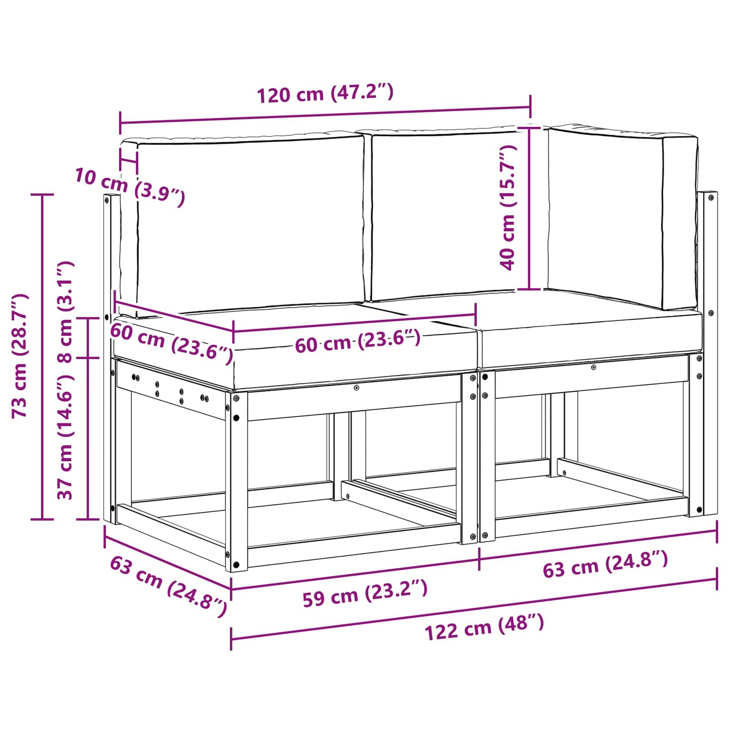 Outdoor Mittel- und Ecksofa 2 Stück Natur und Anthrazit