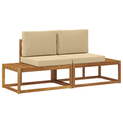 Outdoor End Sofa 2 Stück Natur und Beige Massivholz Akazie