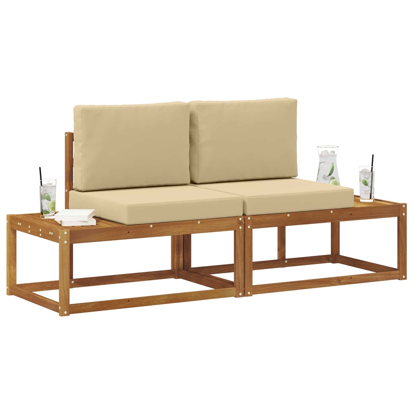 Outdoor End Sofa 2 Stück Natur und Beige Massivholz Akazie