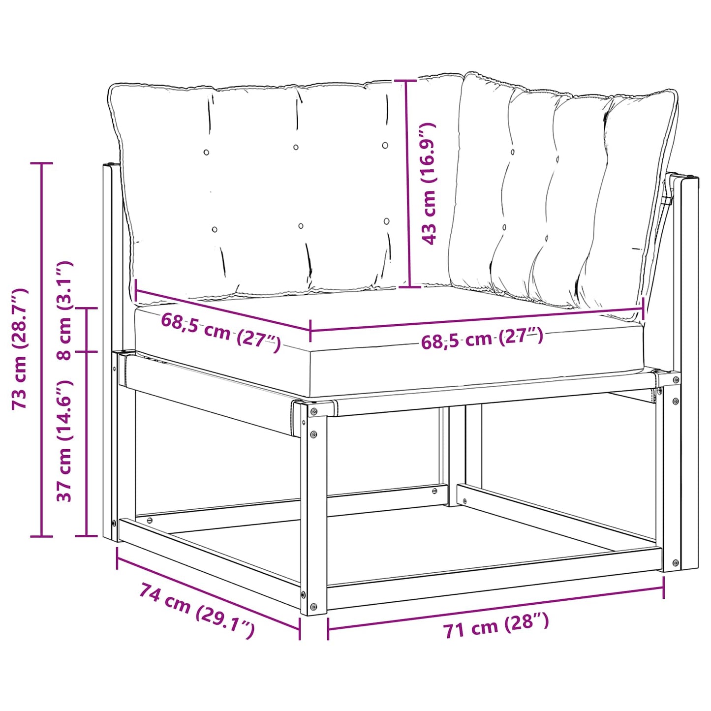 Outdoor Ecksofa Massivholz Akazie Natur