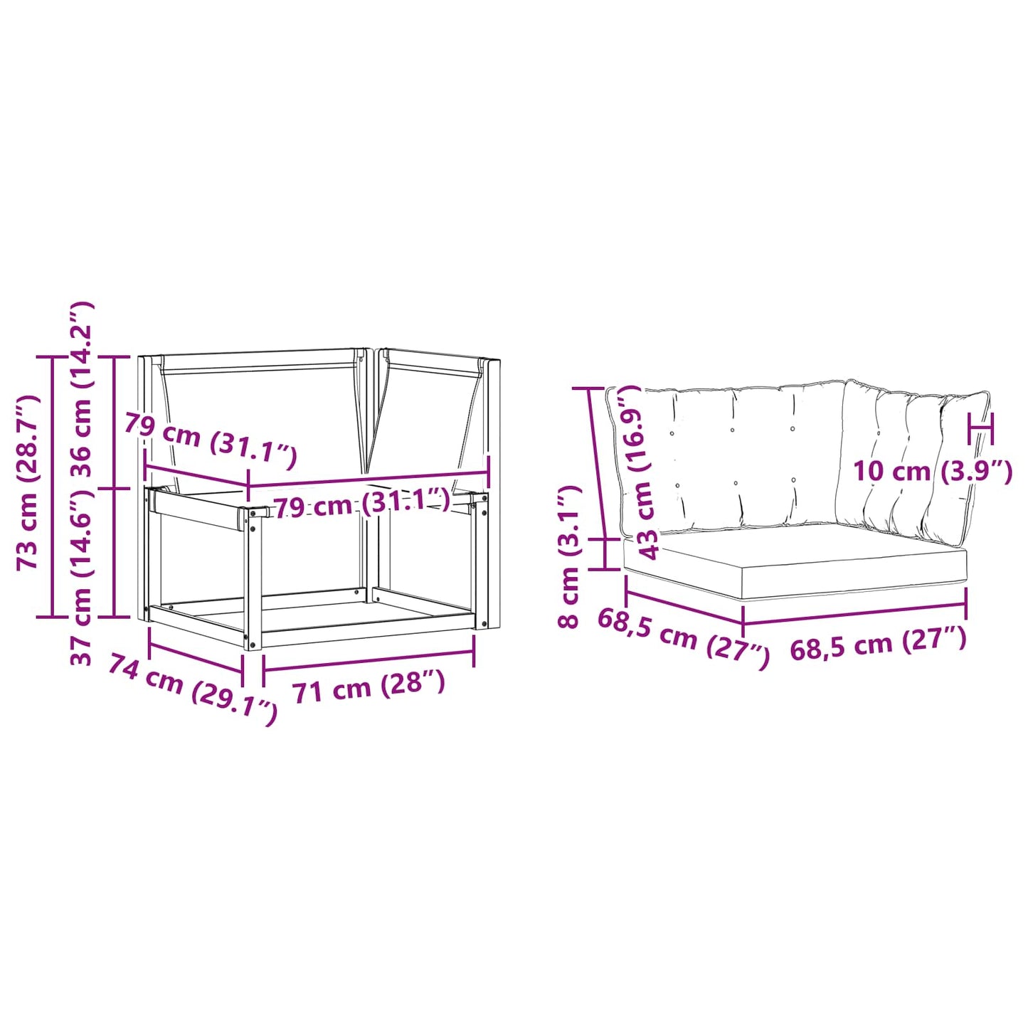 Outdoor Ecksofa Massivholz Akazie Natur