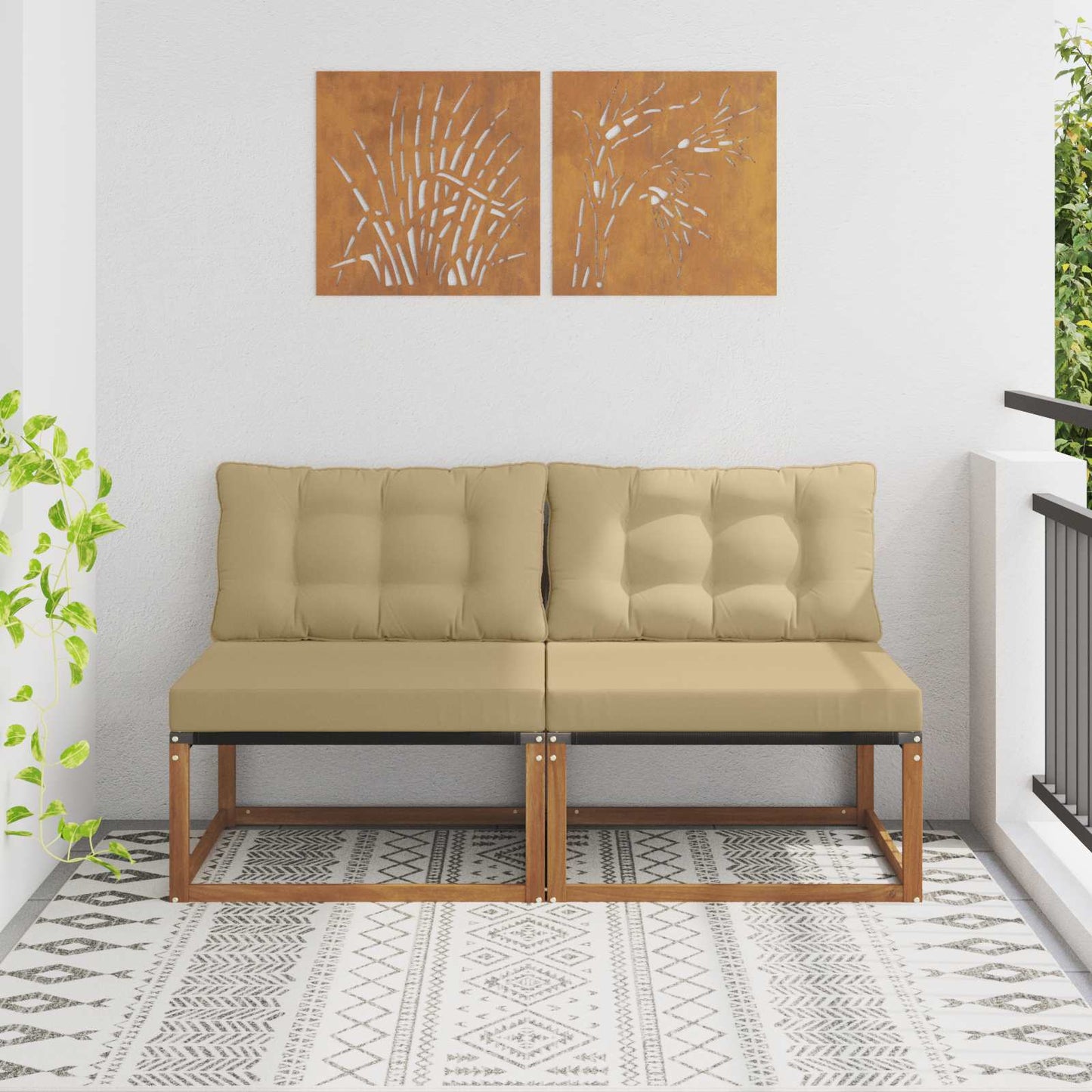 2 Stück Outdoor Mittelsofa Massivholz Akazie Natur